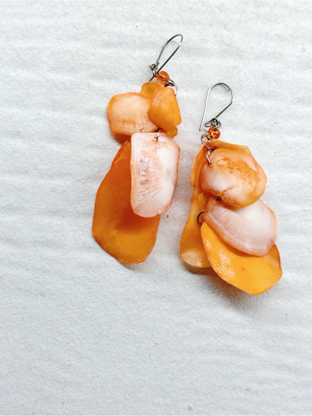 5428gc. Orange Shell Earrings Handmade